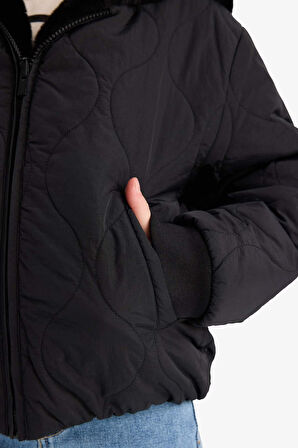 Kız Çocuk Çift Taraflı Kapüşonlu Mont