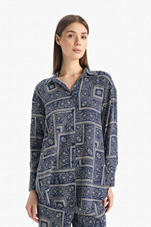 Şal Desenli Viskon Plaj Gömleği-Fall in Love