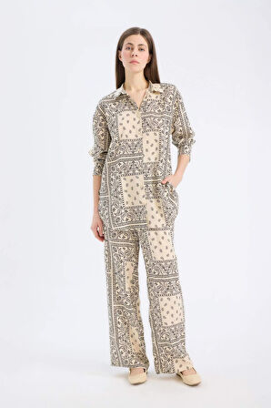 DeFacto Regular Fit Şal Desenli Viskon Plaj Pantolonu-Fall in Love C3159AX25SPER103