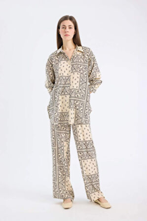 DeFacto Regular Fit Şal Desenli Viskon Plaj Pantolonu-Fall in Love C3159AX25SPER103