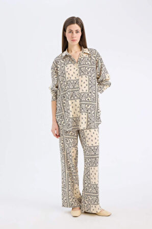 DeFacto Regular Fit Şal Desenli Viskon Plaj Pantolonu-Fall in Love C3159AX25SPER103