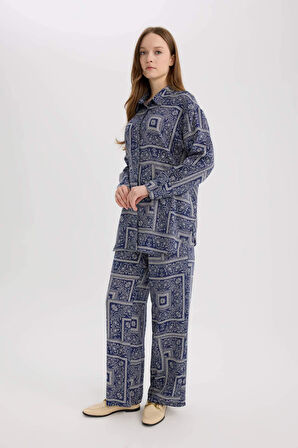 DeFacto Regular Fit Şal Desenli Viskon Plaj Pantolonu-Fall in Love C3159AX25SPNV241