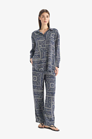 Regular Fit Şal Desenli Viskon Plaj Pantolonu-Fall in Love