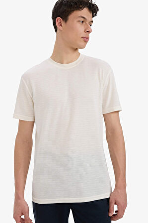 New Regular Fit Bisiklet Yaka Kısa Kollu Jakarlı Tişört