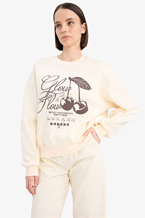 Coool Oversize Geniş Kalıp Bisiklet Yaka Baskılı Kalın Kumaş Sweatshirt