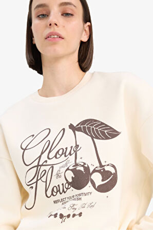 DeFacto Coool Oversize Geniş Kalıp Bisiklet Yaka Baskılı Kalın Sweatshirt E7638AX25SPER42