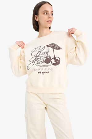 DeFacto Coool Oversize Geniş Kalıp Bisiklet Yaka Baskılı Kalın Sweatshirt E7638AX25SPER42