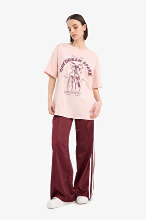 Coool Oversize Geniş Kalıp Bisiklet Yaka Baskılı Kısa Kollu Tişört