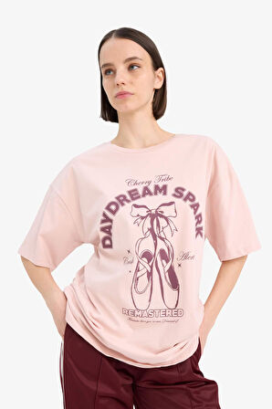 Coool Oversize Geniş Kalıp Bisiklet Yaka Baskılı Kısa Kollu Tişört