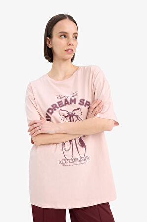 Coool Oversize Geniş Kalıp Bisiklet Yaka Baskılı Kısa Kollu Tişört