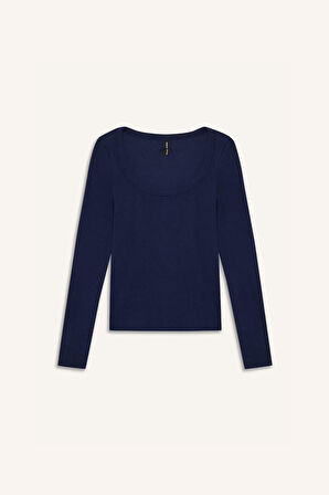 Slim Fit Dar Kesim Basic Düzl Fitilli Kaşkorse Uzun Kollu Tişört