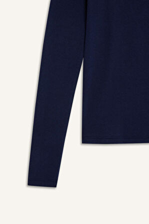 Slim Fit Dar Kesim Basic Düzl Fitilli Kaşkorse Uzun Kollu Tişört