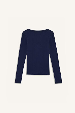 Slim Fit Dar Kesim Basic Düzl Fitilli Kaşkorse Uzun Kollu Tişört