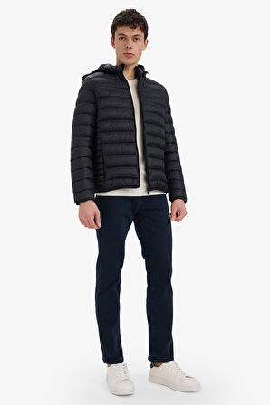 Su Geçirmez Slim Fit Dar Kesim Kapüşonlu Fermuarlı Şişme Mont
