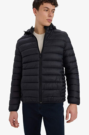 Su Geçirmez Slim Fit Dar Kesim Kapüşonlu Fermuarlı Şişme Mont