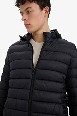 Su Geçirmez Slim Fit Dar Kesim Kapüşonlu Fermuarlı Şişme Mont