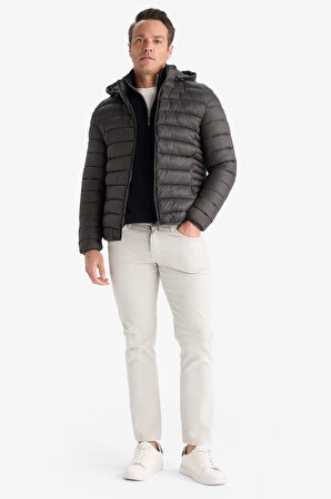 Su Geçirmez Slim Fit Dar Kesim Kapüşonlu Fermuarlı Şişme Mont
