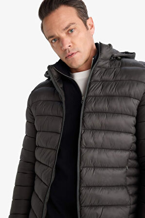 Su Geçirmez Slim Fit Dar Kesim Kapüşonlu Fermuarlı Şişme Mont