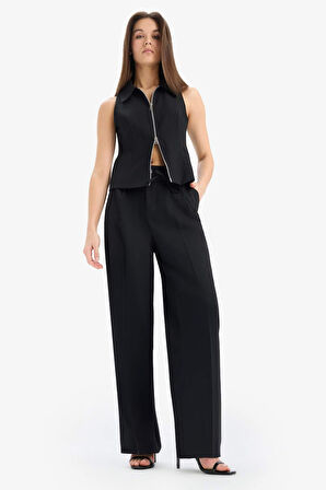 Afra x Defacto Wide Leg Kumaş Pantolon Üç Cepli Normal Bel Standart Boy