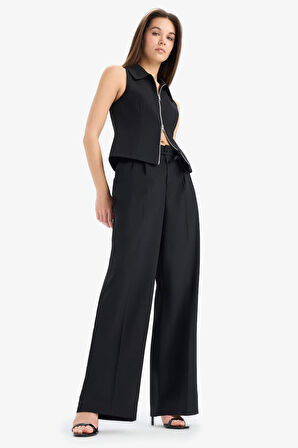 Afra x Defacto Wide Leg Kumaş Pantolon Üç Cepli Normal Bel Standart Boy