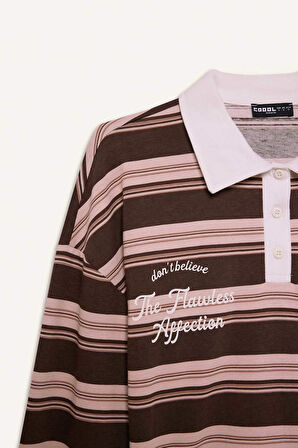 Coool Loose Fit Polo Yaka Çizgili Sweatshirt