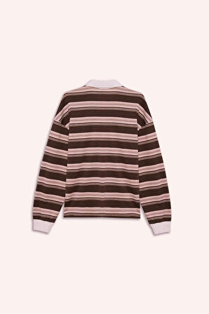 Coool Loose Fit Polo Yaka Çizgili Sweatshirt