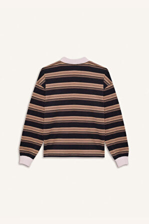 Coool Loose Fit Çizgili Polo Yaka Sweatshirt