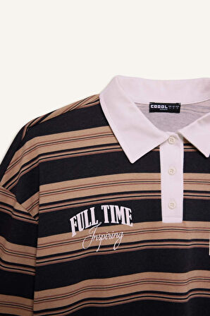Coool Loose Fit Çizgili Polo Yaka Sweatshirt