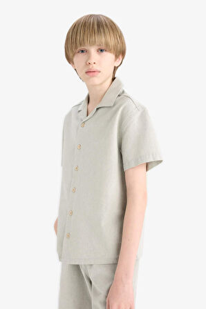Erkek Çocuk Oversize Geniş Kalıp Polo Yaka Müslin Kısa Kollu Gömlek