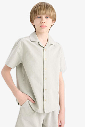 Erkek Çocuk Oversize Geniş Kalıp Polo Yaka Müslin Kısa Kollu Gömlek