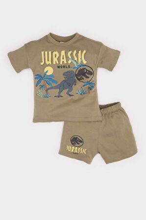 DeFacto Erkek Bebek Jurassic World 2'li Takım Kısa Kollu Tişört Beli Lastikli Şort E6922A525SMKH459