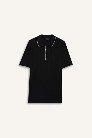 Slim Fit Dar Kesim Polo Yaka Kısa Kollu Fitilli Kaşkorse Polo Tişört