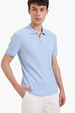 Slim Fit Dar Kesim Polo Yaka Kısa Kollu Fitilli Kaşkorse Polo Tişört