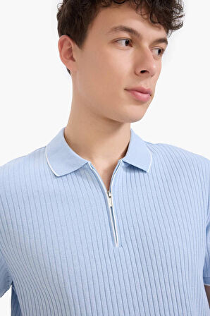 DeFacto Slim Fit Dar Kesim Polo Yaka Kısa Kollu Fitilli Kaşkorse Yarım Fermuarlı Tişört D3948AX25SMBE366