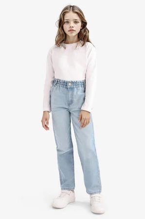 Kız Çocuk Paperbag Standart Paça Jean Pantolon