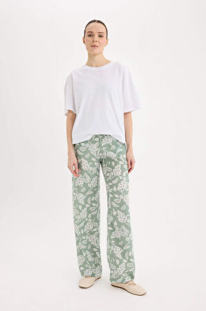 DeFacto Rahat Pantolon Wide Leg Geniş Bol Paça Desenli Yüksek Bel C4042AX25SPKH434