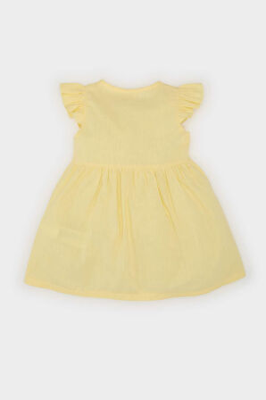 Kız Bebek Basic Düz Kısa Kollu Flamlı Poplin Elbise