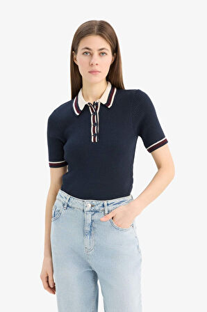 	Regular Fit Düğmeli Polo Yaka Kısa Kollu Triko Kazak