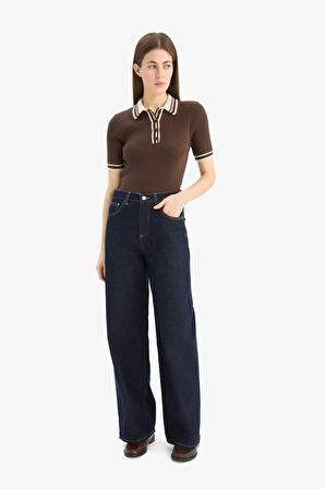 	Regular Fit Düğmeli Polo Yaka Kısa Kollu Triko Kazak