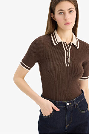 	Regular Fit Düğmeli Polo Yaka Kısa Kollu Triko Kazak
