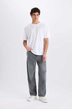 DeFacto Baggy Fit Geniş Kalıp Normal Bel Geniş Paça Jean Yıkamalı Pantolon E8503AX24WNNM55