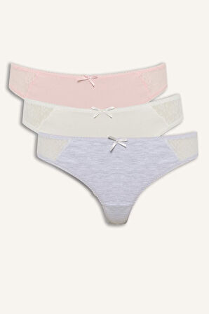 Fall in Love Dantel Detaylı 3'lü Askılı Slip Külot