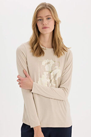 DeFacto Regular Fit Bisiklet Yaka Baskılı Uzun Kollu Tişört E6814AX25SPBG186