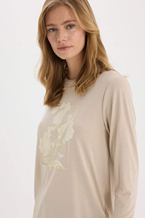 DeFacto Regular Fit Bisiklet Yaka Baskılı Uzun Kollu Tişört E6814AX25SPBG186