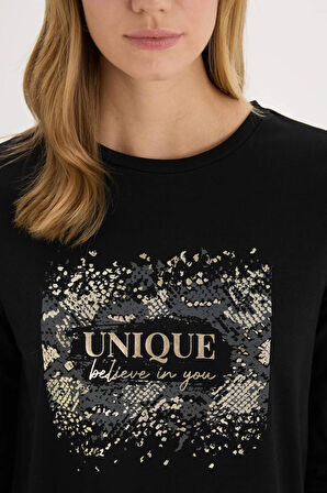 DeFacto Regular Fit Bisiklet Yaka Hayvan Baskılı Uzun Kollu Tişört E6816AX25SPBK81