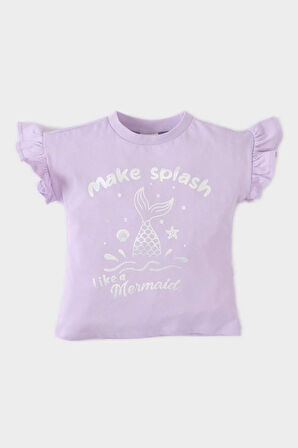 Kız Bebek Regular Fit Bisiklet Yaka Slogan Baskılı Kısa Kollu Tişört