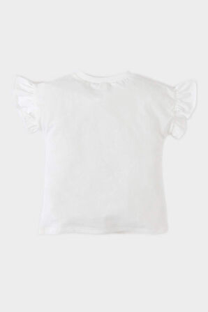 Kız Bebek Bisiklet Yaka Çiçekli Kısa Kollu Tişört