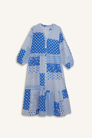 Fall in Love Regular Fit Tropikal Desenli Vual Plaj Kıyafeti