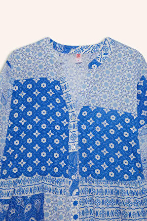 Fall in Love Regular Fit Tropikal Desenli Vual Plaj Kıyafeti