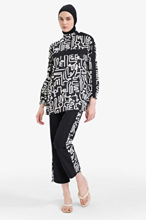 DeFacto Regular Fit Desenli 3'lü Basic Düz Burkini Tesettür Mayo Takım E7996AX25HSBK81